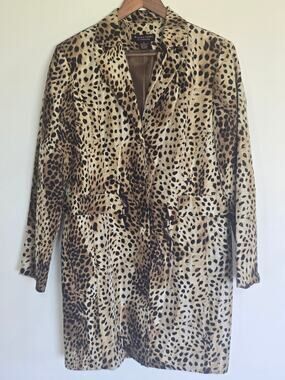 Signature Robbie Bee Silk Leopard Print Longline Duster Jacket 10